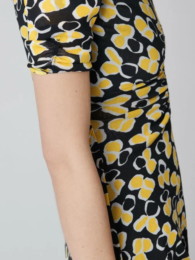 DVF Dresses Koren Reversible Mesh Dress Tiny Paper Sun Yellow And Egon039s Floral Yellow 8211 Women