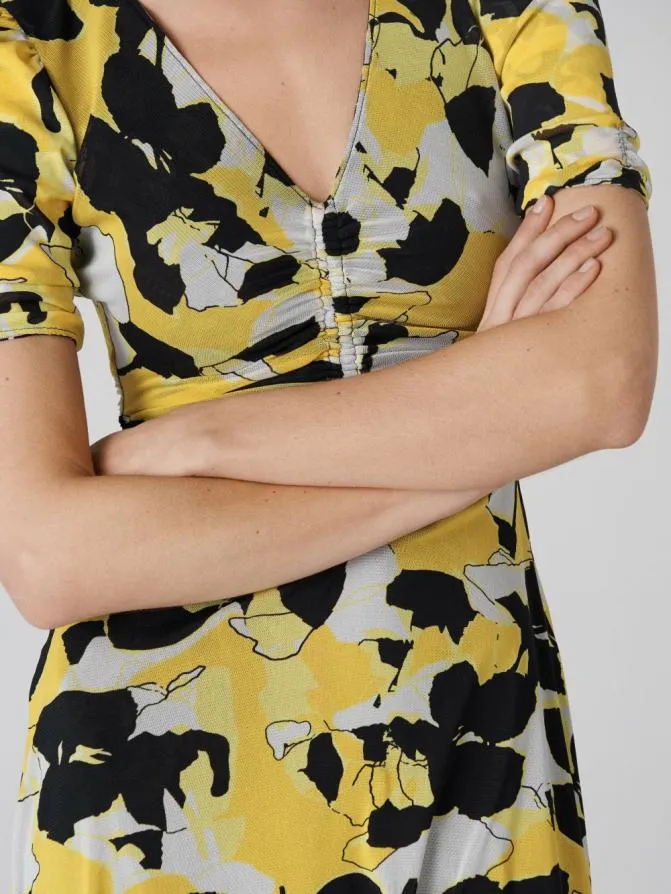 DVF Dresses Koren Reversible Mesh Dress Tiny Paper Sun Yellow And Egon039s Floral Yellow 8211 Women