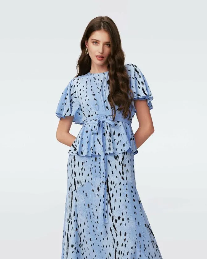 DVF Dresses Levana Dress Fawn Powder Blue 8211 Women