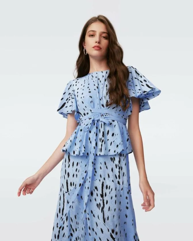 DVF Dresses Levana Dress Fawn Powder Blue 8211 Women