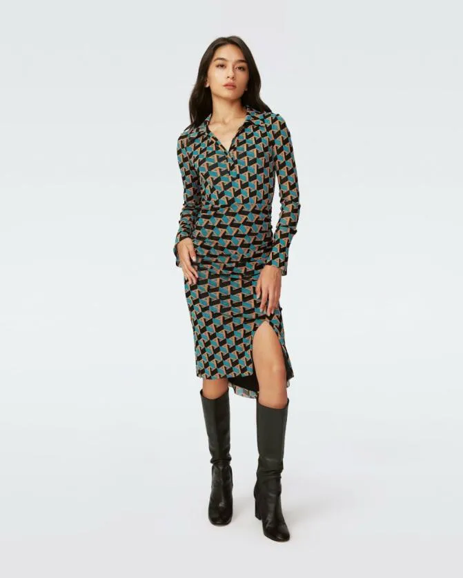 DVF Dresses Lilly Mesh Dress Intermission Geo Signature Turquoise 8211 Women