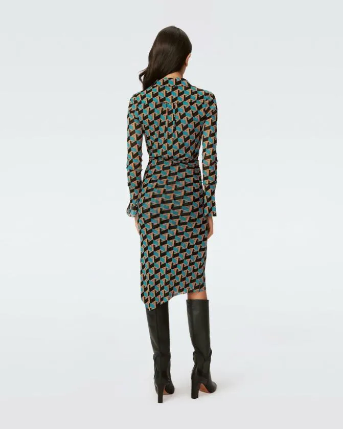 DVF Dresses Lilly Mesh Dress Intermission Geo Signature Turquoise 8211 Women
