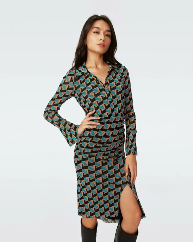 DVF Dresses Lilly Mesh Dress Intermission Geo Signature Turquoise 8211 Women