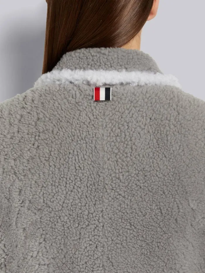 Dyed Shearling Contrast Framing Wide Lapel Overcoat Medium Grey Women Thom Browne Outerwear
