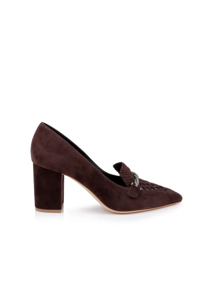 Eleonore Suede Loafer Pump Burgundy Chocolate Suede Women L039Agence Flats and Loafers