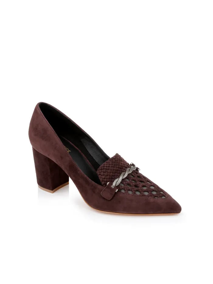 Eleonore Suede Loafer Pump Burgundy Chocolate Suede Women L039Agence Flats and Loafers