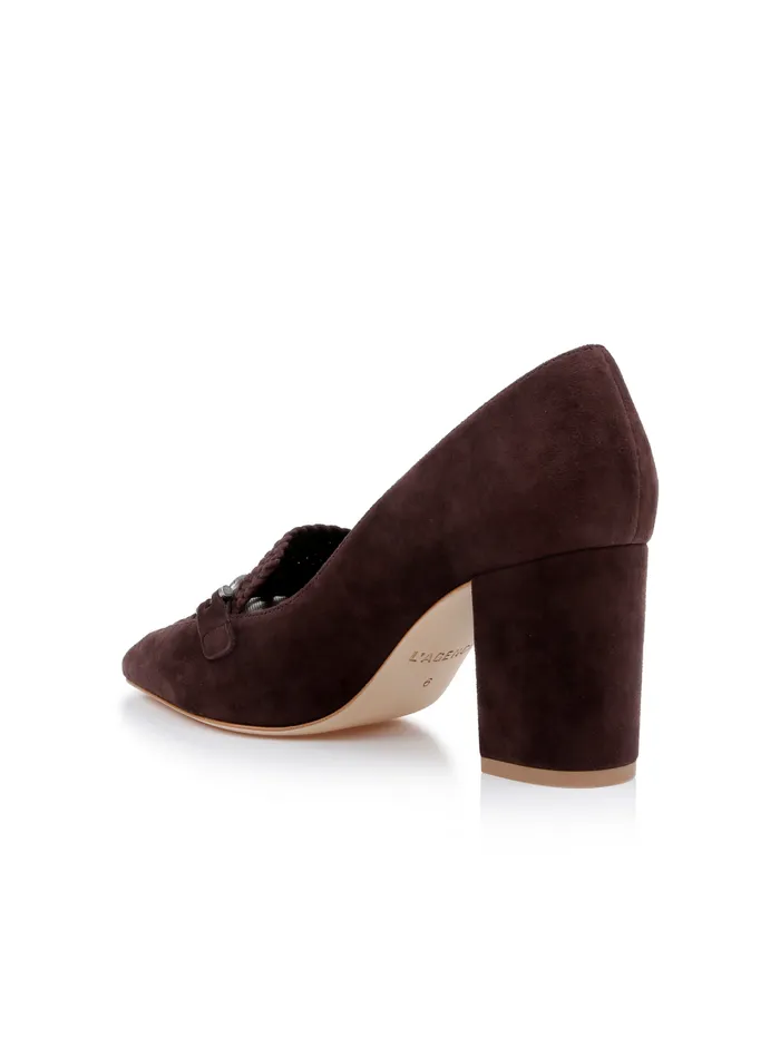 Eleonore Suede Loafer Pump Burgundy Chocolate Suede Women L039Agence Flats and Loafers