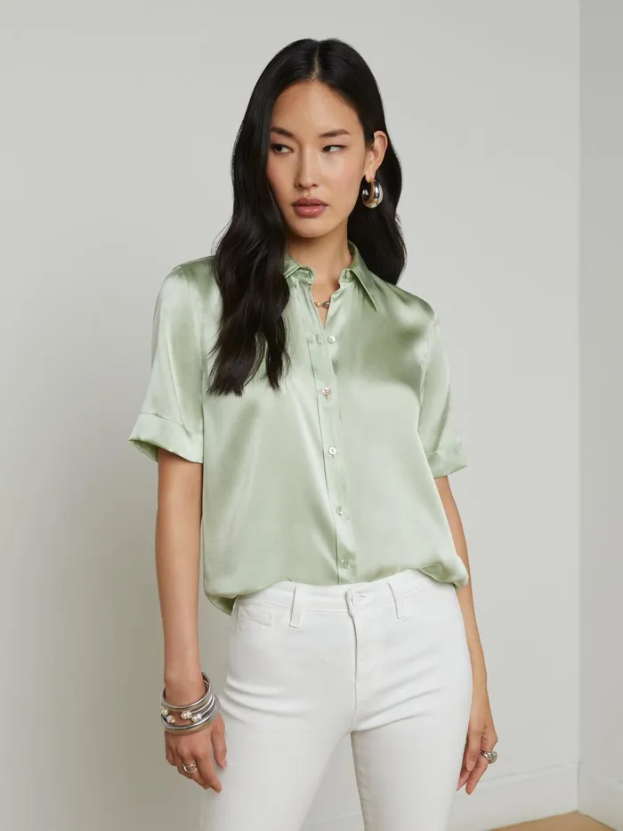 Ellah Silk Blouse Laurel Green Women L039Agence Blouses and Tops