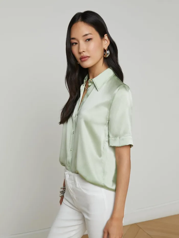Ellah Silk Blouse Laurel Green Women L039Agence Blouses and Tops Ellah Silk Blouse Laurel Green Women L039Agence Blouses and Tops