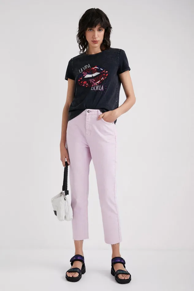 Embroidered Lip Patch Tshirt Women Desigual Tshirts