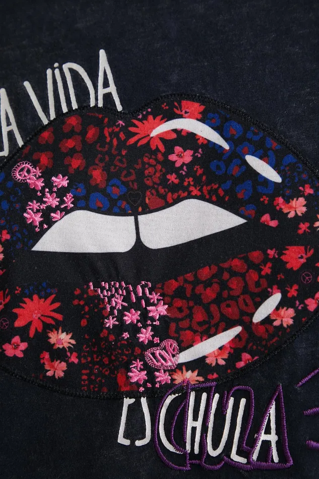 Embroidered Lip Patch Tshirt Women Desigual Tshirts