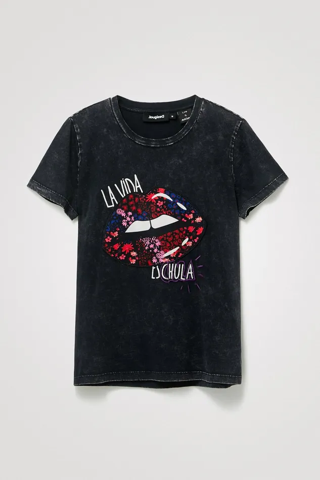 Embroidered Lip Patch Tshirt Women Desigual Tshirts