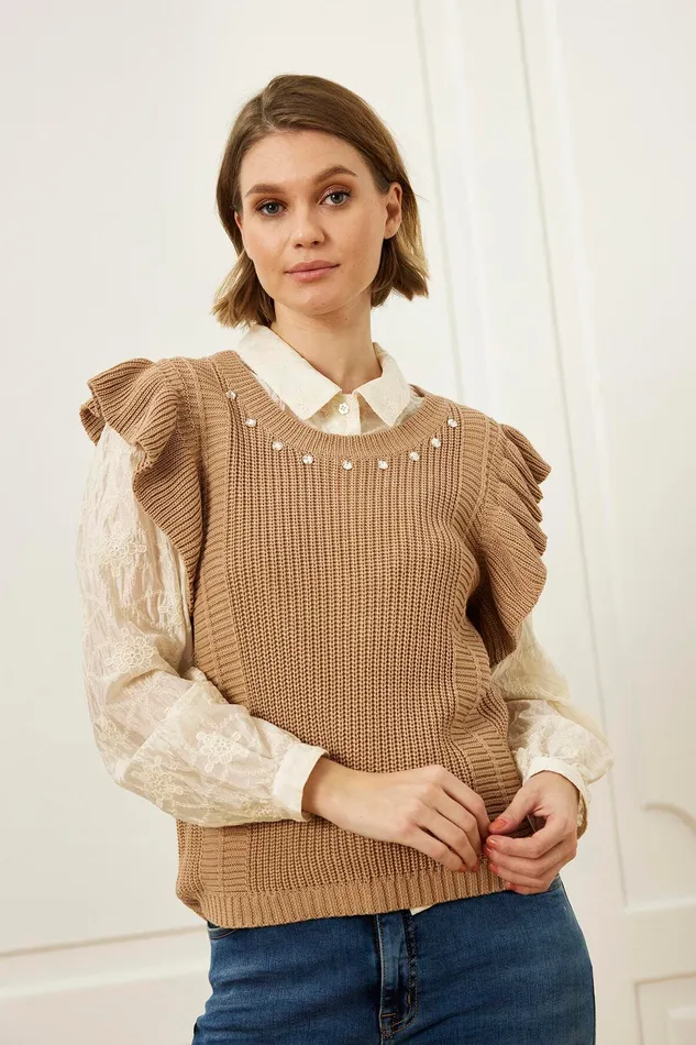 EVA KNIT VEST 16022 191 Sand 191 Women IN FRONT CARDIGANS KNITS