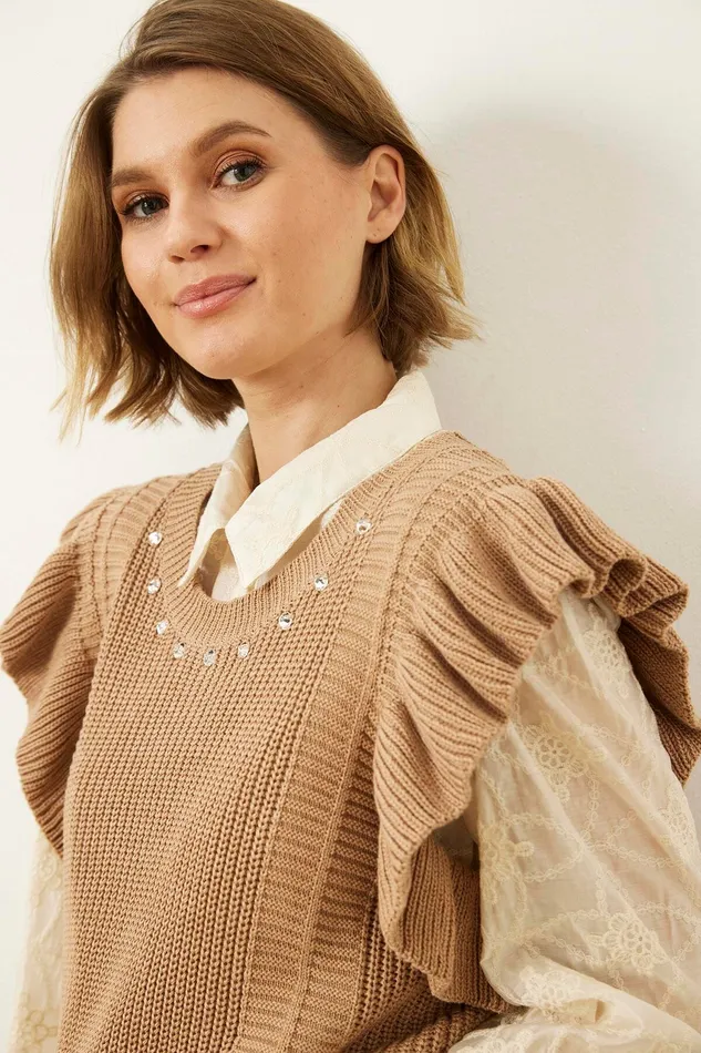 EVA KNIT VEST 16022 191 Sand 191 Women IN FRONT CARDIGANS KNITS