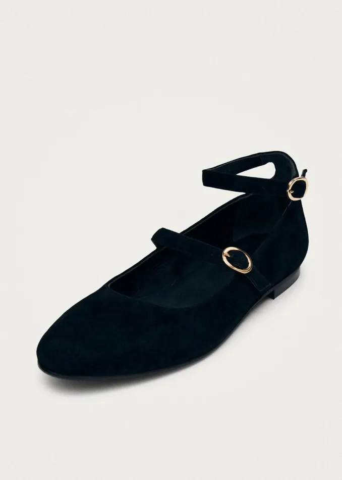 Evelyn Suede Black Leather Ballet Flats Women ALOHAS Ballet Flats