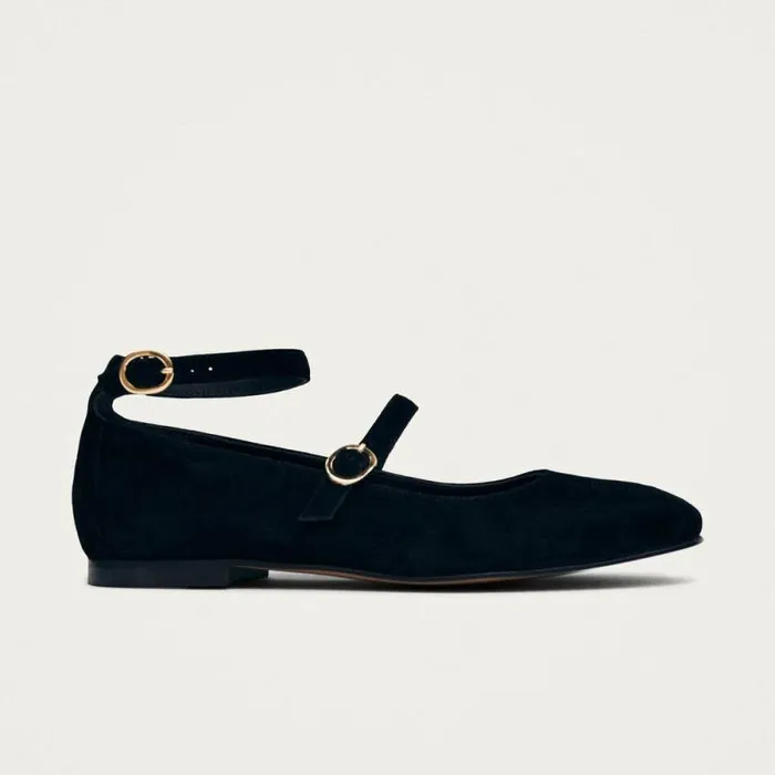 Evelyn Suede Black Leather Ballet Flats Women ALOHAS Ballet Flats