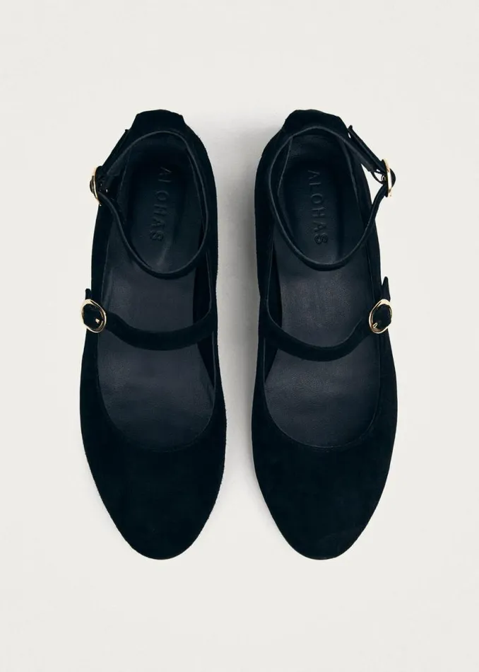 Evelyn Suede Black Leather Ballet Flats Women ALOHAS Ballet Flats