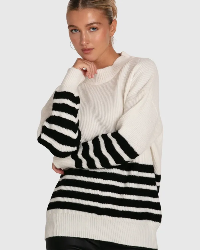 Everything I Do Oversize Striped Knit 8211 Black White Women Tops Belle and Bloom Everything I Do Oversize Striped Knit 8211 Black White Women Tops Belle and Bloom
