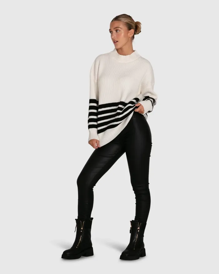 Everything I Do Oversize Striped Knit 8211 Black White Women Tops Belle and Bloom