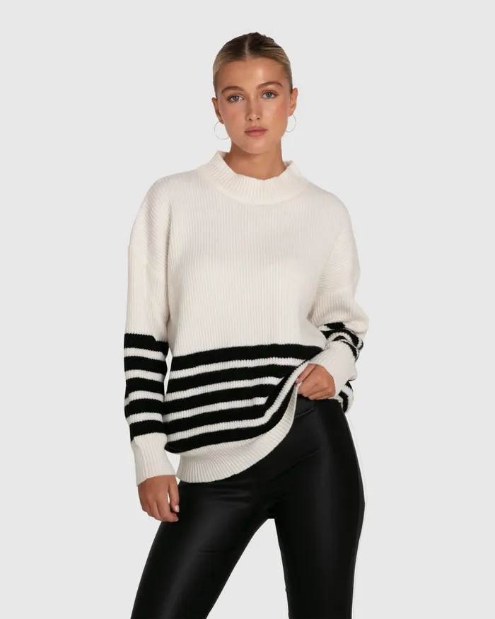 Everything I Do Oversize Striped Knit 8211 Black White Women Tops Belle and Bloom