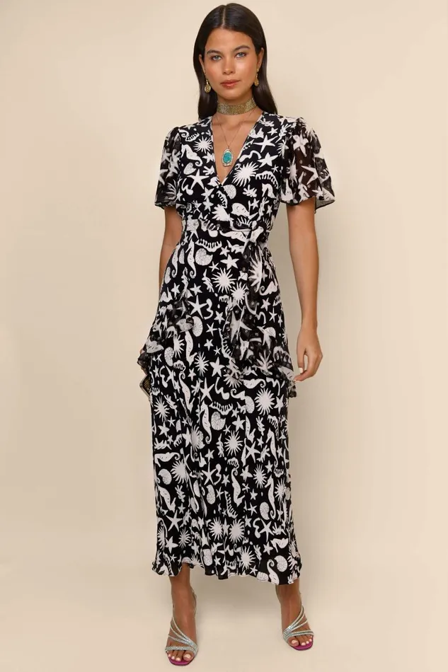 Evie Abstract Ocean Black Women RIXO Dresses