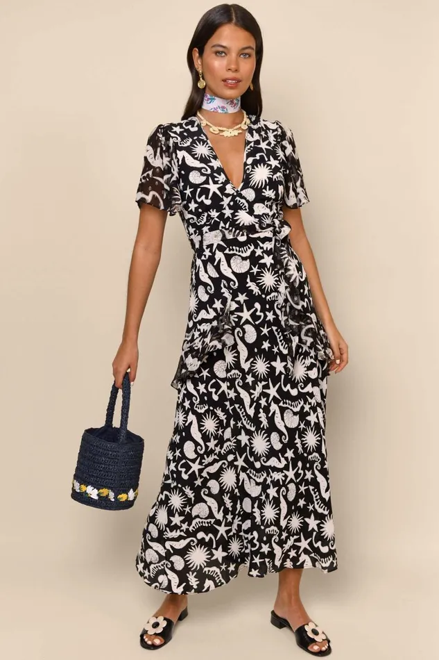 Evie Abstract Ocean Black Women RIXO Dresses