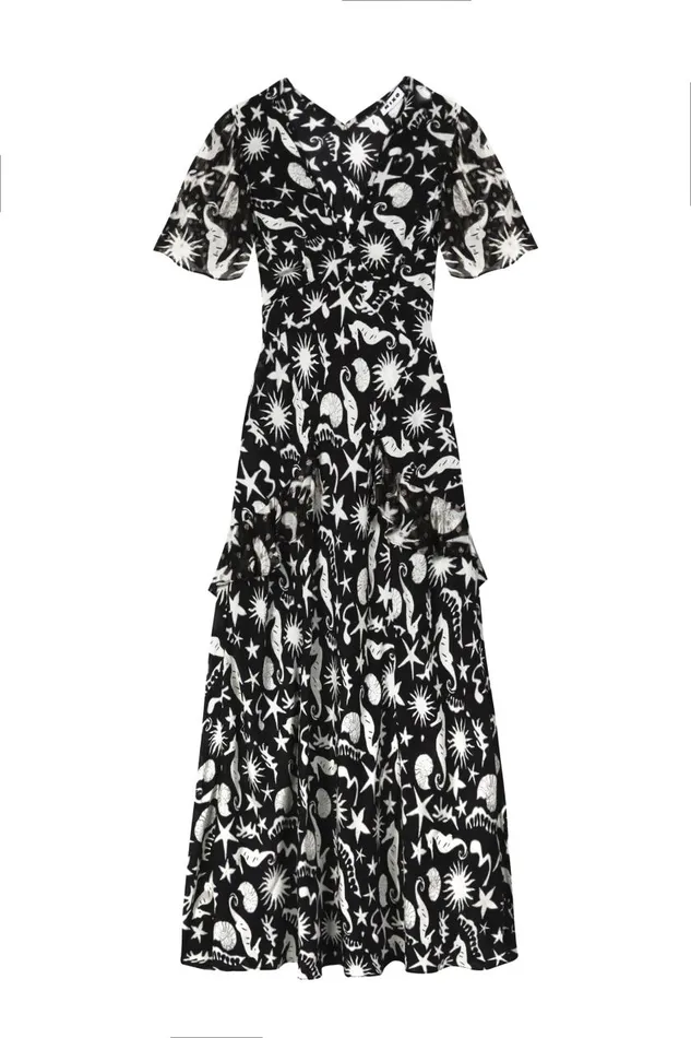 Evie Abstract Ocean Black Women RIXO Dresses
