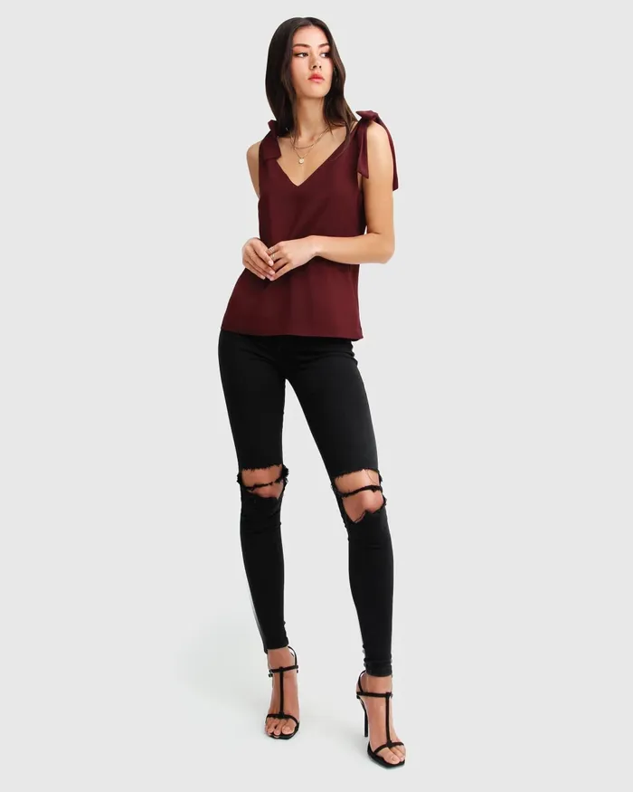 Feel For You VNeck Top 8211 Burgundy Tops Belle and Bloom Women