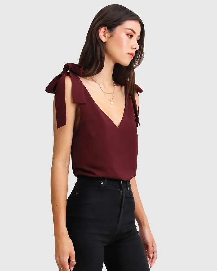 Feel For You VNeck Top 8211 Burgundy Tops Belle and Bloom Women