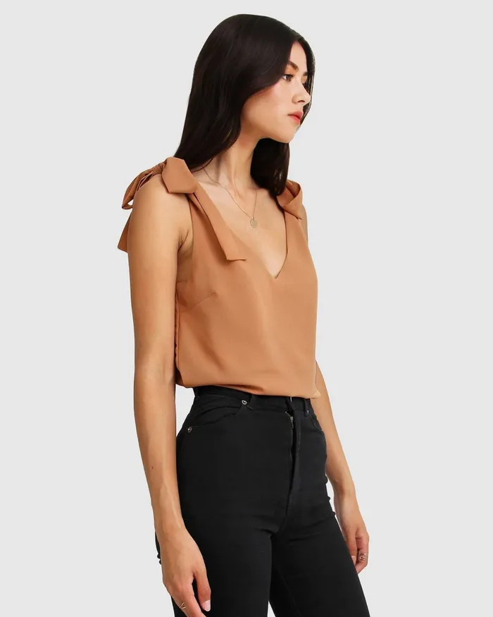 Feel For You VNeck Top 8211 Camel Tops Belle and Bloom Women