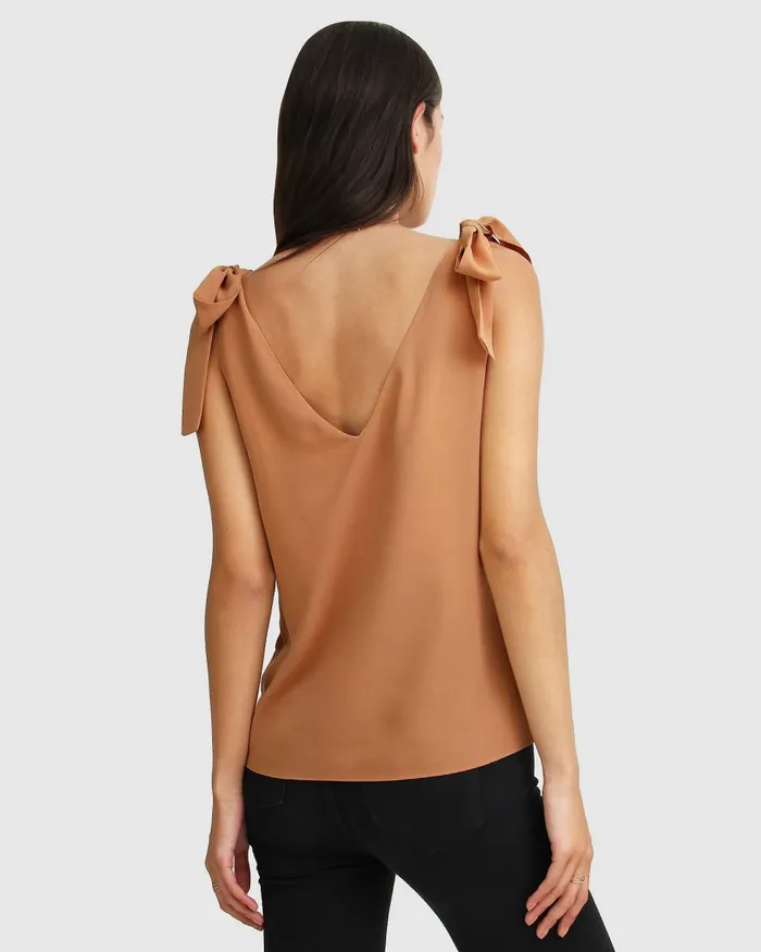 Feel For You VNeck Top 8211 Camel Tops Belle and Bloom Women