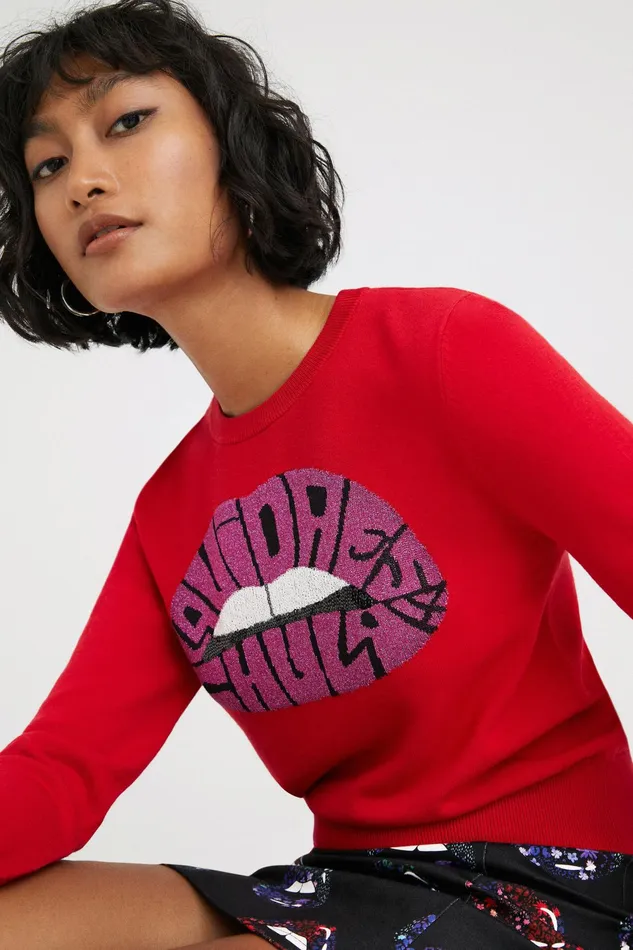 Fineknit Lips Jumper Women Desigual Sweaters