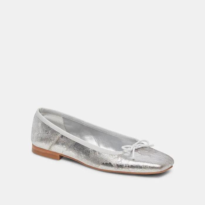 Flats and Loafers Women Dolce Vita Anisa Wide Ballet Flats Silver Distressed Leather