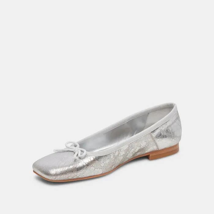 Flats and Loafers Women Dolce Vita Anisa Wide Ballet Flats Silver Distressed Leather