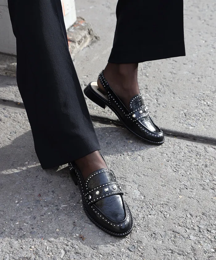 Flats and Loafers Women Dolce Vita Hardi Stud Loafers Midnight Crinkle Patent