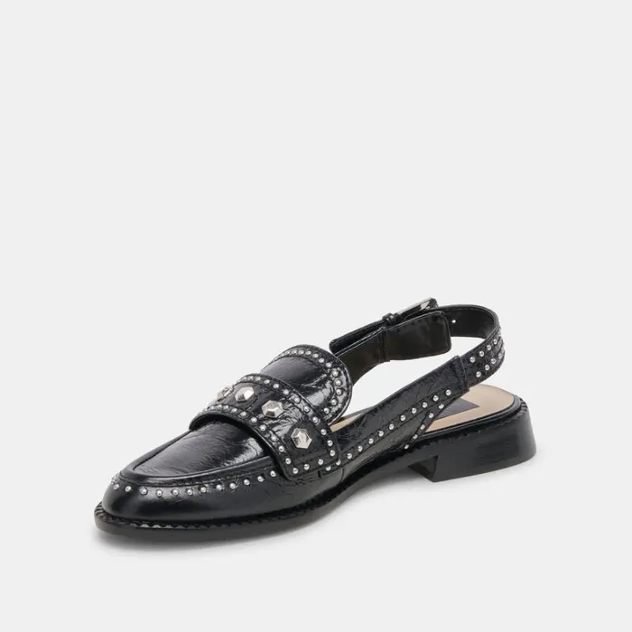 Flats and Loafers Women Dolce Vita Hardi Stud Loafers Midnight Crinkle Patent