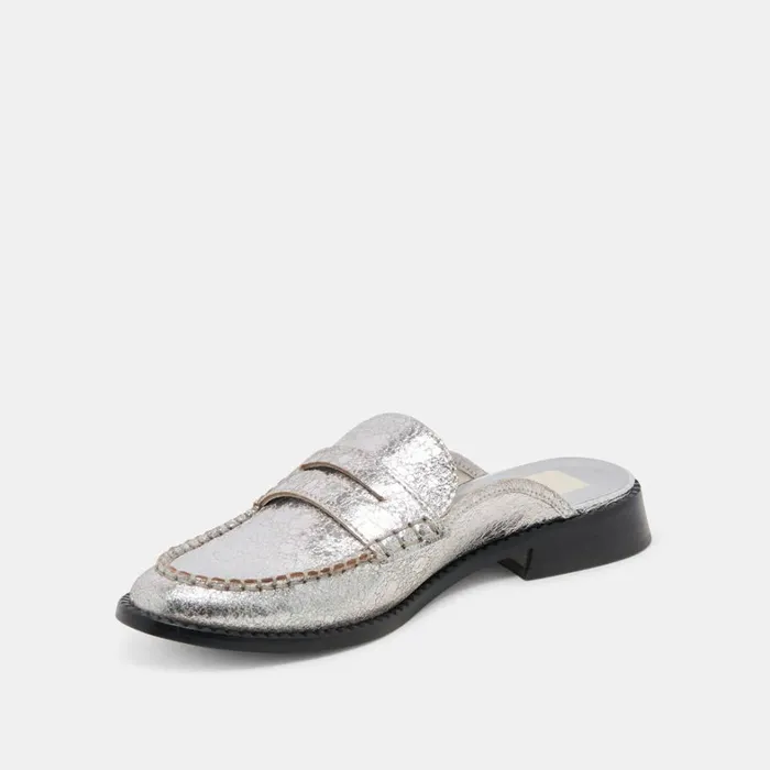 Flats and Loafers Women Dolce Vita Havan Loafers Silver Distressed Leather