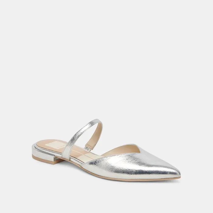 Flats and Loafers Women Dolce Vita Kanika Wide Flats Silver Distressed Leather