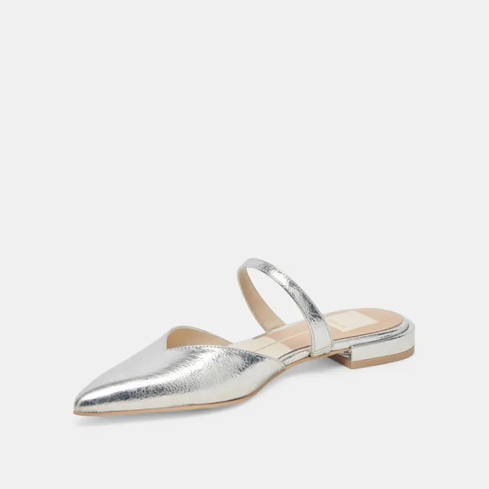 Flats and Loafers Women Dolce Vita Kanika Wide Flats Silver Distressed Leather