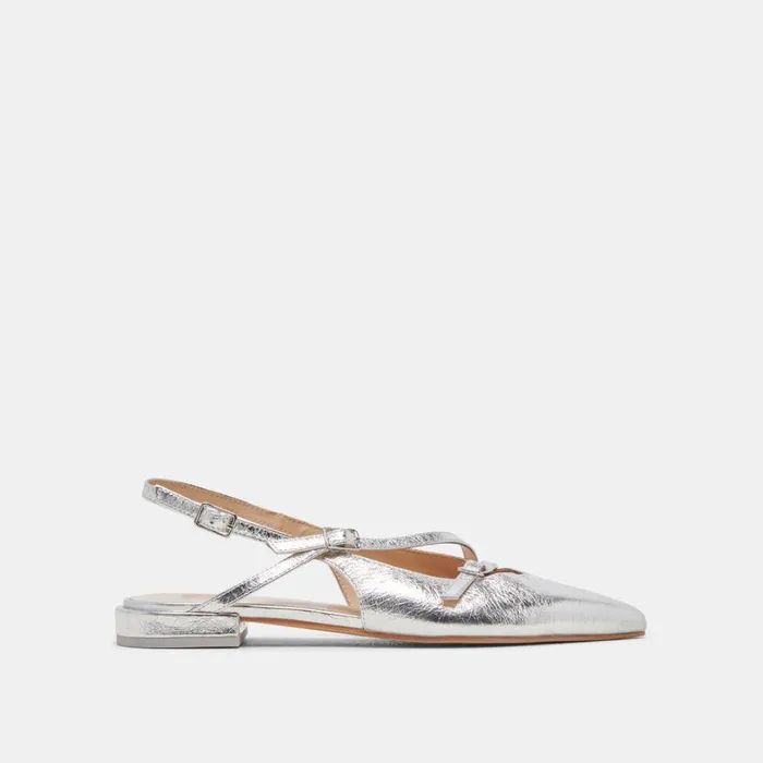 Flats and Loafers Women Dolce Vita Pamla Wide Flats Silver Crinkle Patent