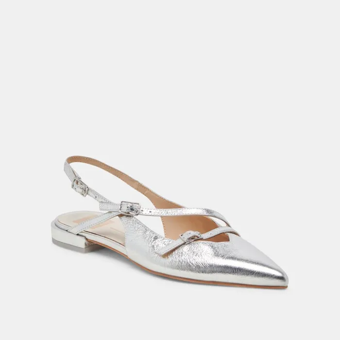 Flats and Loafers Women Dolce Vita Pamla Wide Flats Silver Crinkle Patent