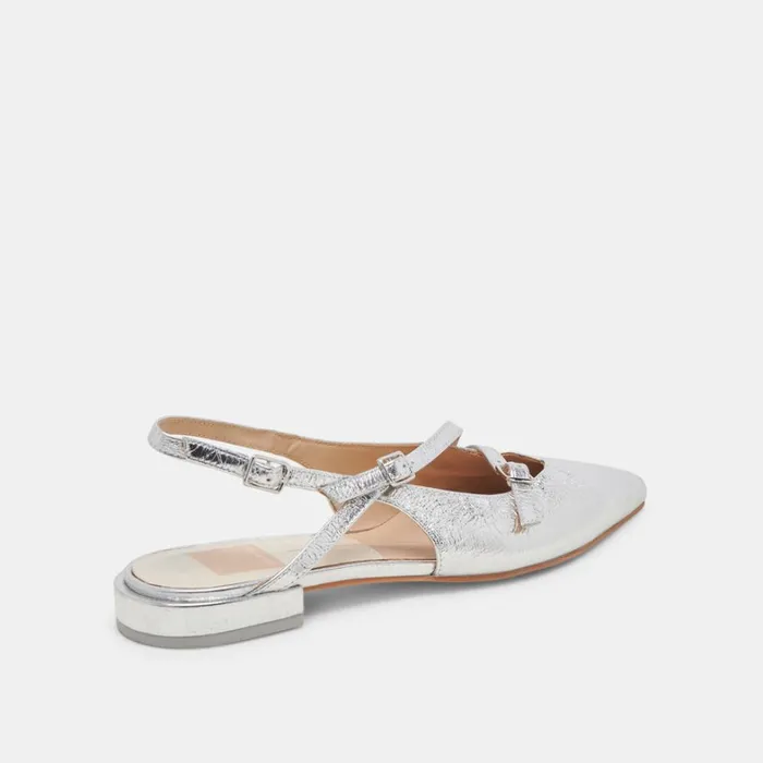 Flats and Loafers Women Dolce Vita Pamla Wide Flats Silver Crinkle Patent