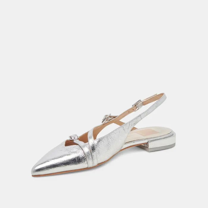 Flats and Loafers Women Dolce Vita Pamla Wide Flats Silver Crinkle Patent