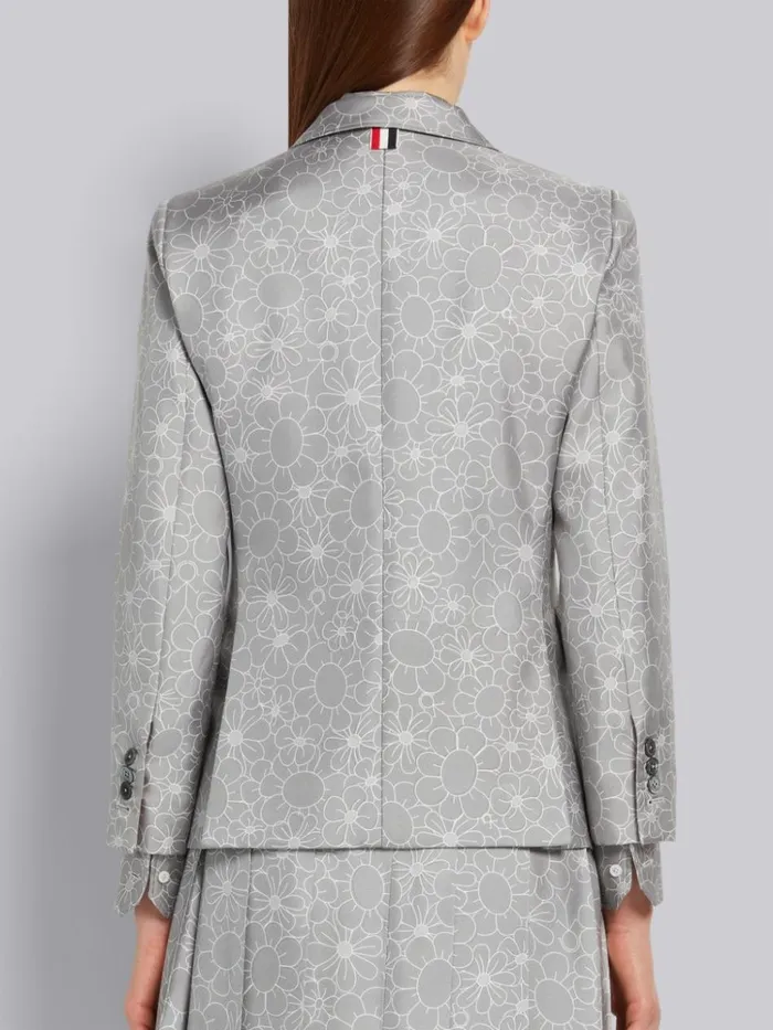 Floral Toile Printed Silk Half Lined Classic Sport Coat Medium Grey Women Thom Browne Jackets