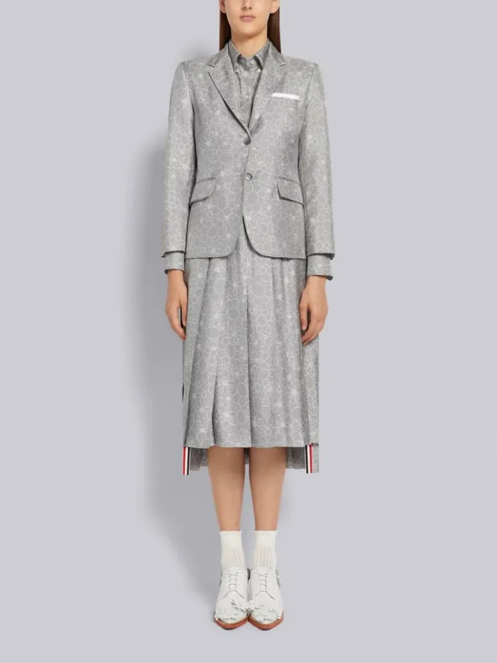Floral Toile Printed Silk Half Lined Classic Sport Coat Medium Grey Women Thom Browne Jackets