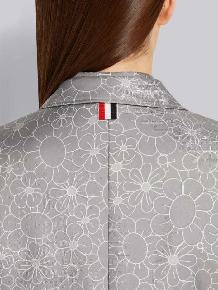 Floral Toile Printed Silk Half Lined Classic Sport Coat Medium Grey Women Thom Browne Jackets
