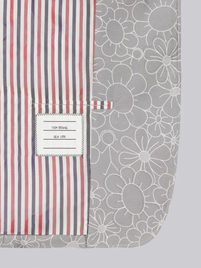 Floral Toile Printed Silk Half Lined Classic Sport Coat Medium Grey Women Thom Browne Jackets