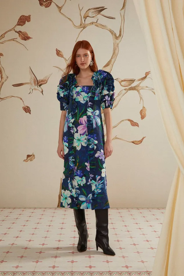 Floraline Ruffle Short Sleeve Midi Dress Women FARM Rio Midi Dresses