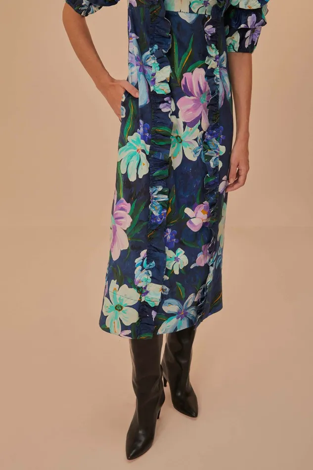 Floraline Ruffle Short Sleeve Midi Dress Women FARM Rio Midi Dresses Floraline Ruffle Short Sleeve Midi Dress Women FARM Rio Midi Dresses