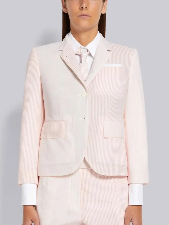 Funmix Hairline Stripe Twist Yarn Suiting Half Lined High Armhole Sport Coat Light Pink Women Thom Browne Jackets Funmix Hairline Stripe Twist Yarn Suiting Half Lined High Armhole Sport Coat Light Pink Women Thom Browne Jackets